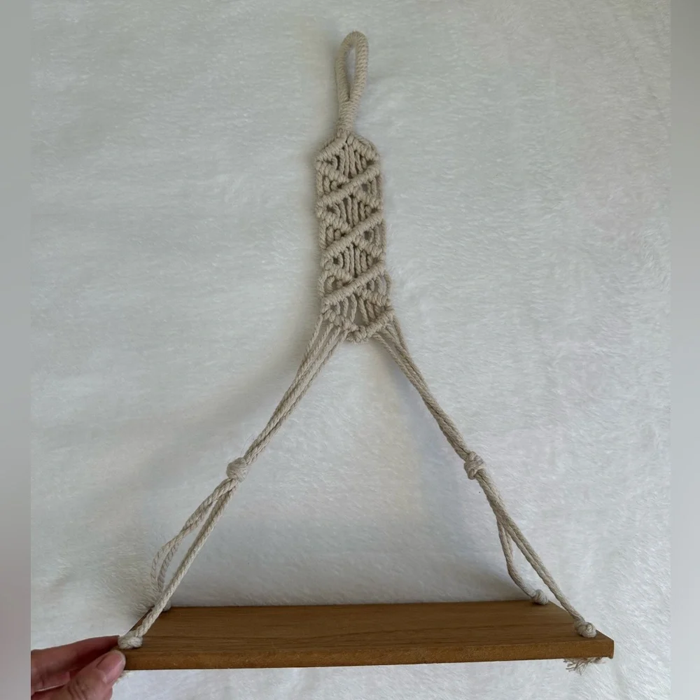 Boho Macrame Hanging Shelf in Cream and Brown